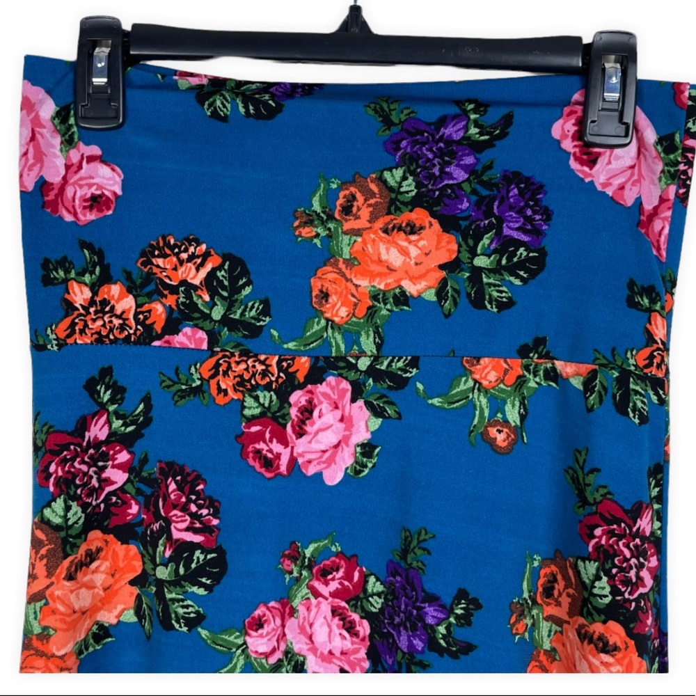 Lularoe Maxi Skirt Floor Length Floral Rose Swim Cover Tube Dress Blue Small - Picture 2 of 7